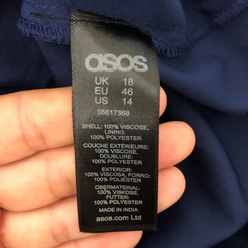 ASOS Boho Embroidered Dress Size 14 Navy Blue Long Sleeve Fit and Flare Modest - Picture 8 of 10